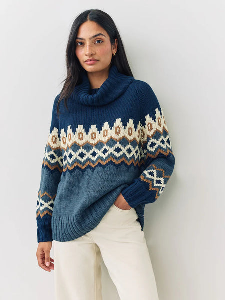 Only Chunky Fairisle Roll Neck Knitted Jumper in Navy