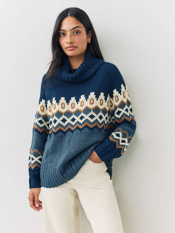 Only Chunky Fairisle Roll Neck Knitted Jumper in Navy