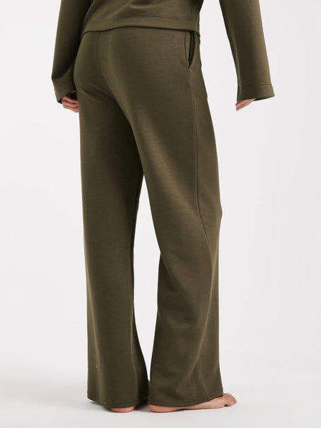 VM Soft High Elasticated Waist Wide Leg Jogger Trousers In Khaki