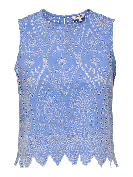 Only Blue Broderie Anglaise Sleeveless Top