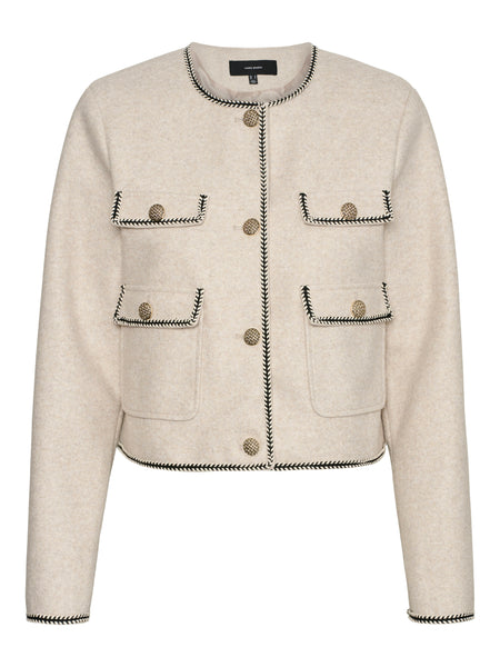 VM Collarless Pocket Detail Short Jacket In Oatmeal