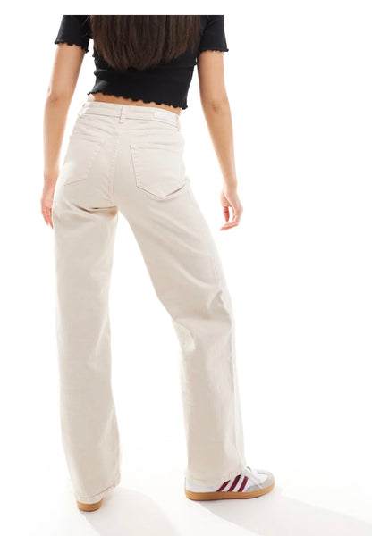 Only Juicy High Waist Wide Leg Jeans In Ecru