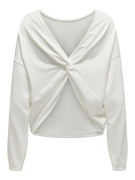 Only Two-Way Twist Neck Long Sleeve Top In White