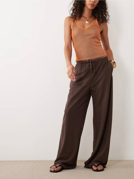 JDY Wide Leg Trousers In Chocolate Brown