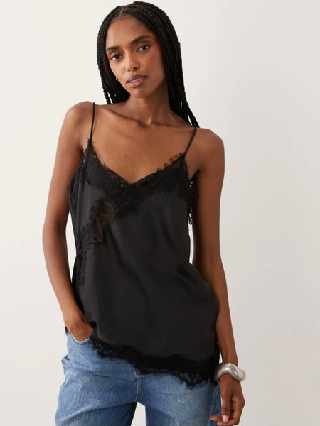 JDY Asymmetric Cami Top With Lace Detail In Black
