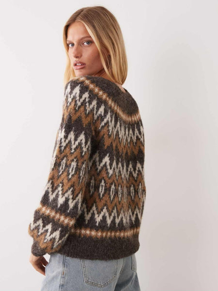 Vila Oversized Fairisle Knit Jumper In Brown