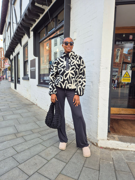 Only Monochrome Flower Teddy Jacket