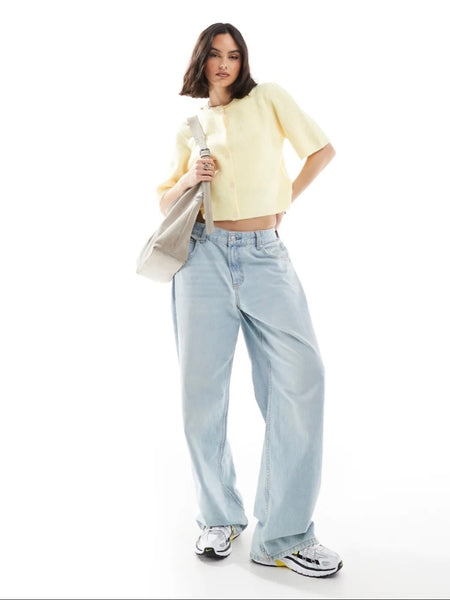 Pieces Soft Knit Short Sleeve Cardigan In Lemon