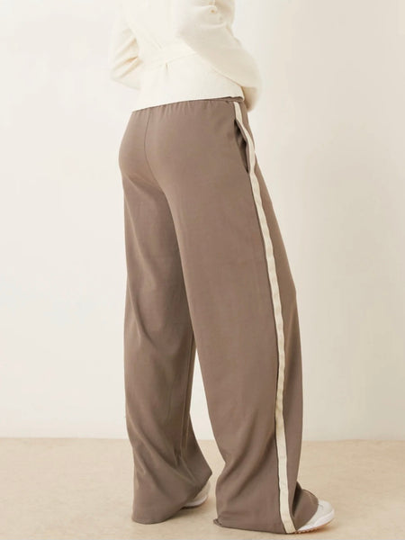 Vila Wide Leg Side Stripe Trousers In Light Brown