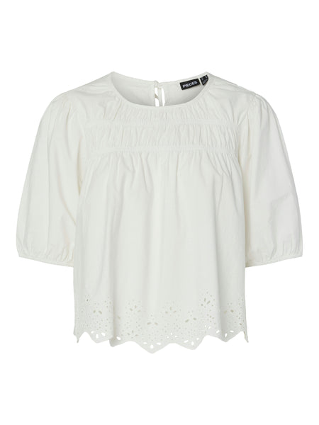 Pieces Short Sleeve Tie Back Top With Embroidery Detail In White