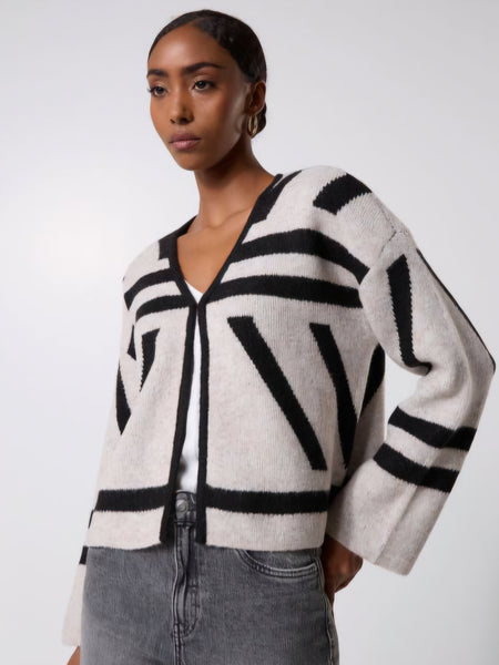 Vila Abstract Print Tie Knit Cardigan