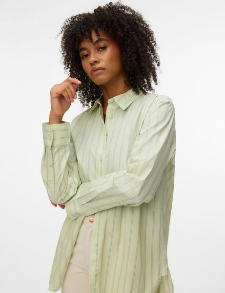 VM Green Pinstripe Longline Oversized Shirt