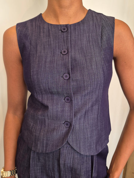 Only Navy Tailored Waistcoat & Wide Leg Cullotte Crop Trouser Co-ord Set - Items Sold Separately