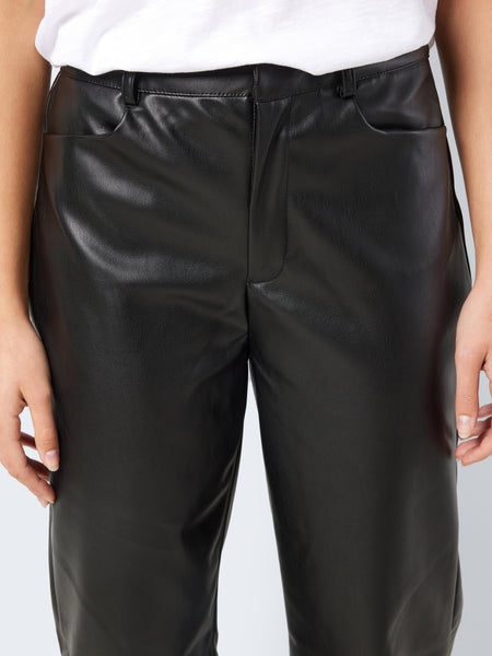 Noisy May High Waist Wide Leg Faux Leather Trousers