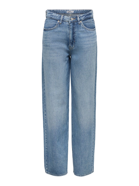 Only Toledo Mid Waist Loose Straight Leg Jeans In Mid Blue