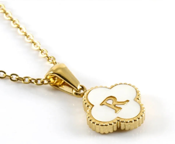 Gold Clover Initial Necklace