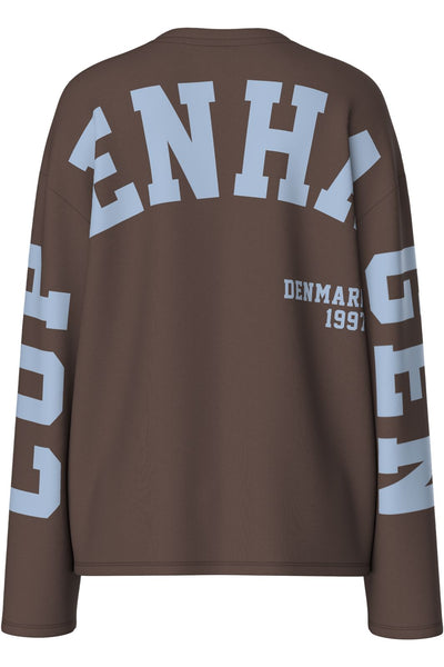 Pieces Long Sleeve Copenhagen Printed Back Tshirt In Brown