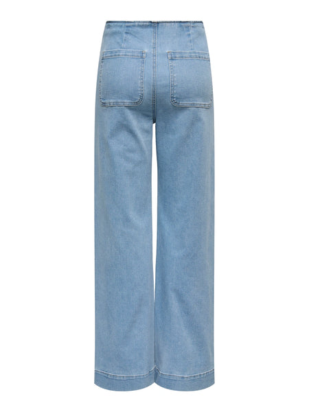 Only Madeline Pocket Front Wide Leg Jeans In Light Blue