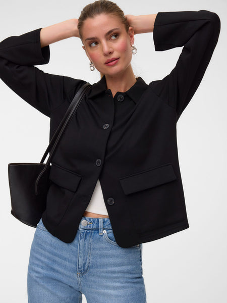 VM Lightweight Button Front Jacket In Black - Part of a Cord Set