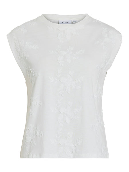 Vila Sleeveless Embroidered Top In White