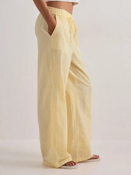 VM Buttermilk Yellow Pinstripe Seersucker Wide Leg Trousers