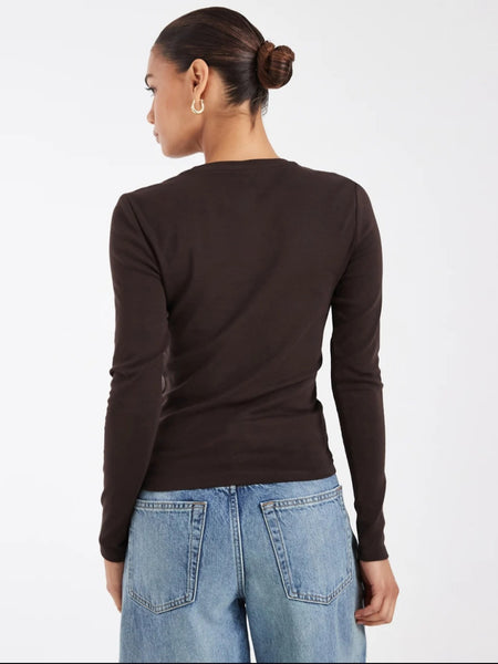 Only Crew Neck Long Sleeve Top In Brown