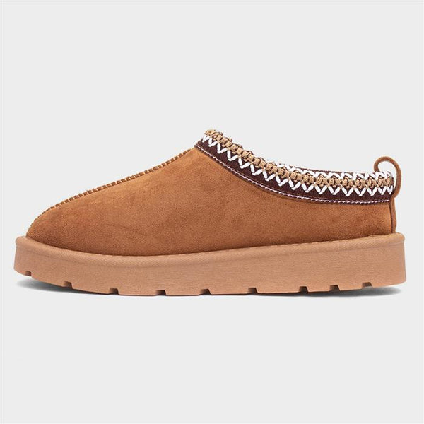 Embroidered Slip On Cosy Taz Slipper Shoe In Chestnut