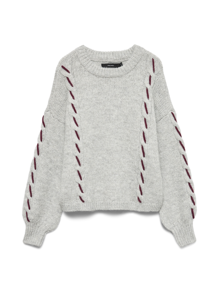 VM Cable Knit Jumper with Contrast Handstitch Detail In Grey