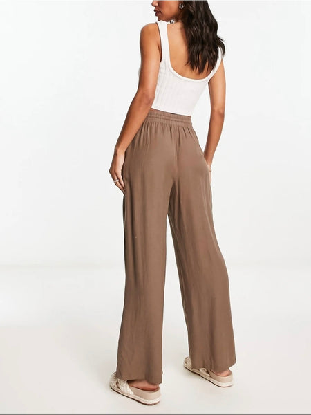 Vila High Waist Wide Leg 7/8 Trousers in Brown - Part of a Co-ord Set