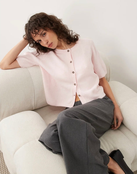 JDY Short Sleeve Knitted Cardigan In Pink