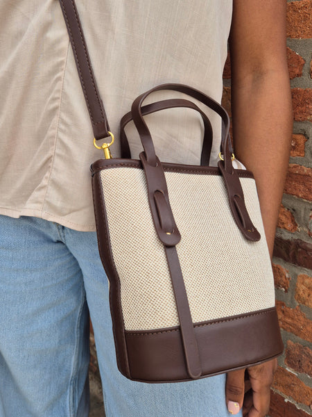 Canvas Top Handle Bucket Bag With Crossbody Strap