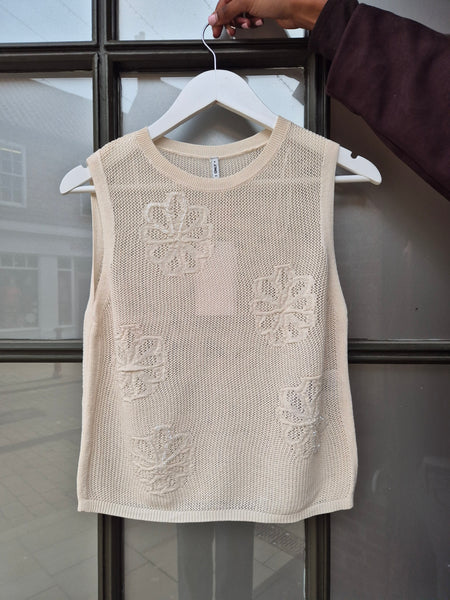 Only Floral Crochet Sequin Sleeveless Tank Top In Cream