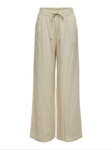 JDY High Waist Wide Leg Linen Trousers In Oatmeal