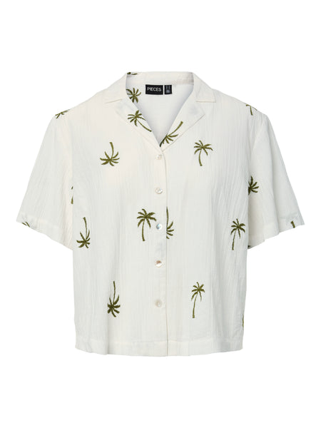 Pieces Cheesecloth Embroidered Palm Tree Shirt & Short Co-ord Set - Items Sold Separately