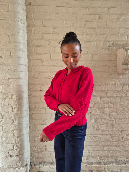 Vila Bubble Heart Knit Cardigan in Red