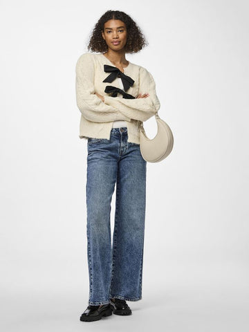 Pieces Cream Cable Knit Tie Front Cardigan