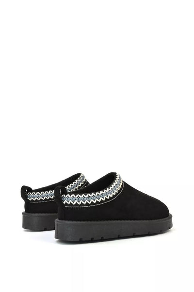 Embroidered Slip On Cosy Taz Slipper Shoe In Black