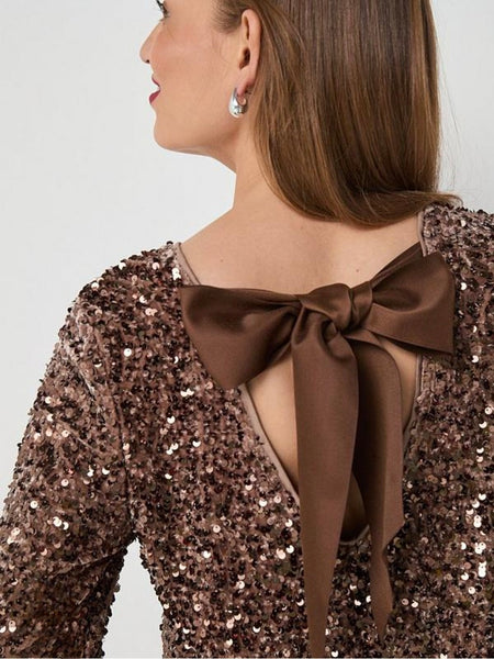 Only Sequin Long Sleeve Top with Tie Detail