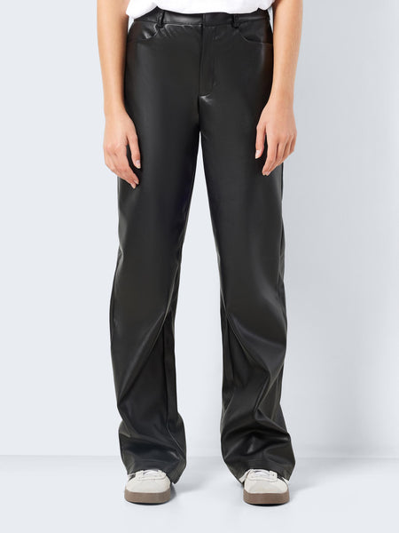 Noisy May High Waist Wide Leg Faux Leather Trousers
