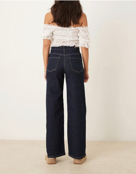 JDY High Waist Wide Leg Jeans In Dark Blue