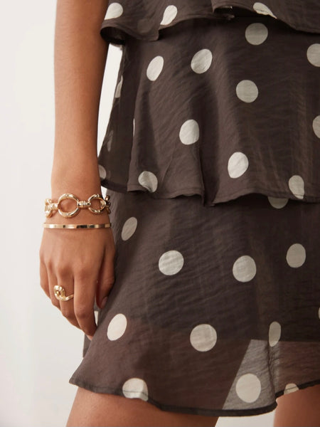 JDY Mini Ruffle Cami Dress In Brown Polka Dot