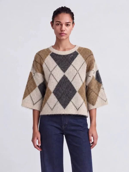 Only Boxy Short Sleeve Argyle Knit Top