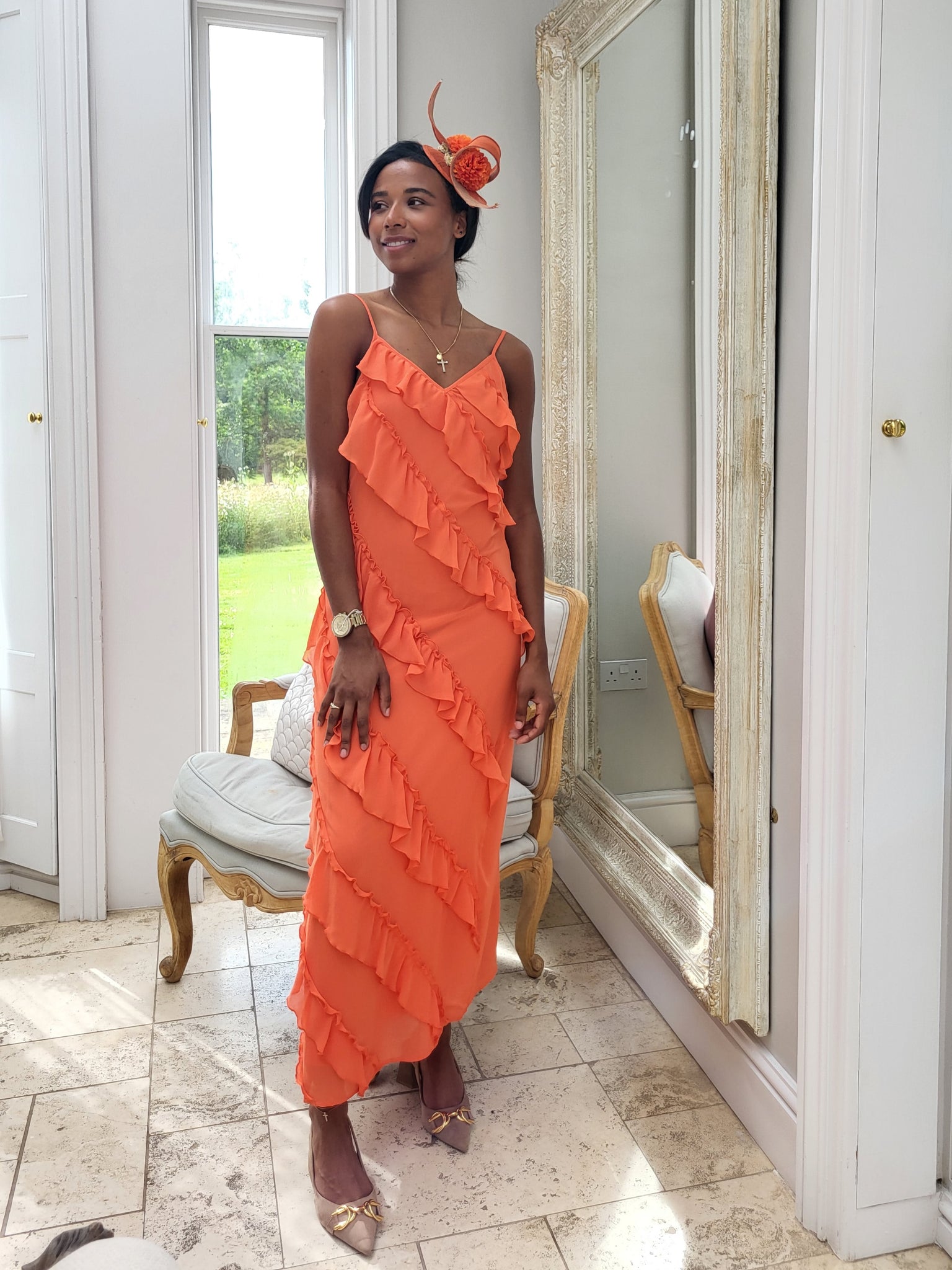 Vila Orange Frill Maxi Dress