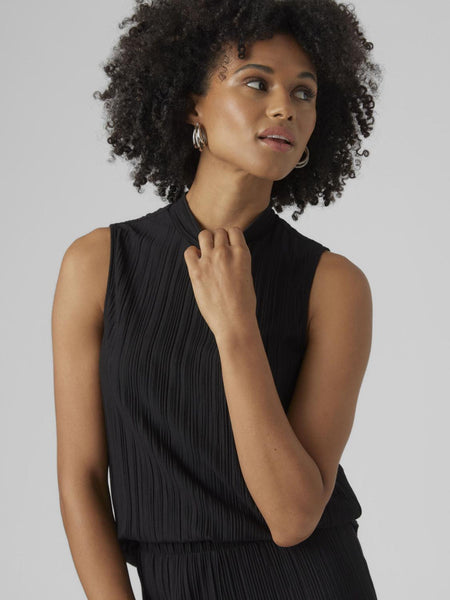VM Black Plisse Wide Leg Trouser & Sleeveless Top Matching Co-ord