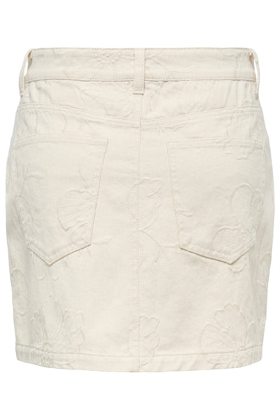 JDY Embroidered Denim Mini Skirt In Ecru