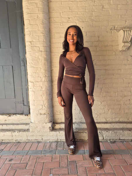 Pieces Long Sleeve Wrap Top & Kick Flare Co-ord Set- Items Sold Separately