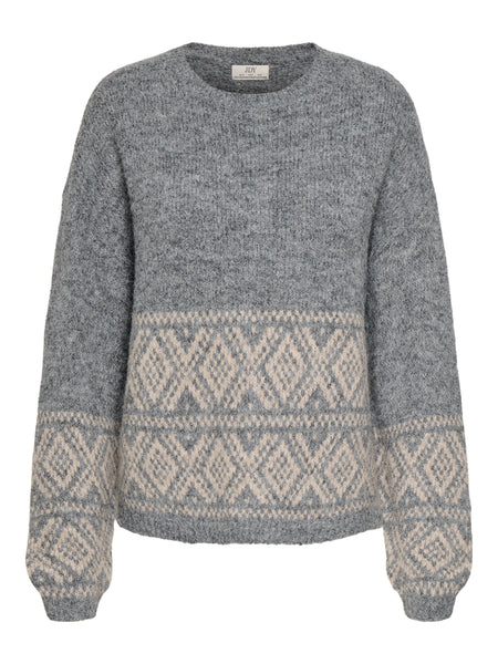 JDY Fairisle Nordic Knit Jumper In Grey