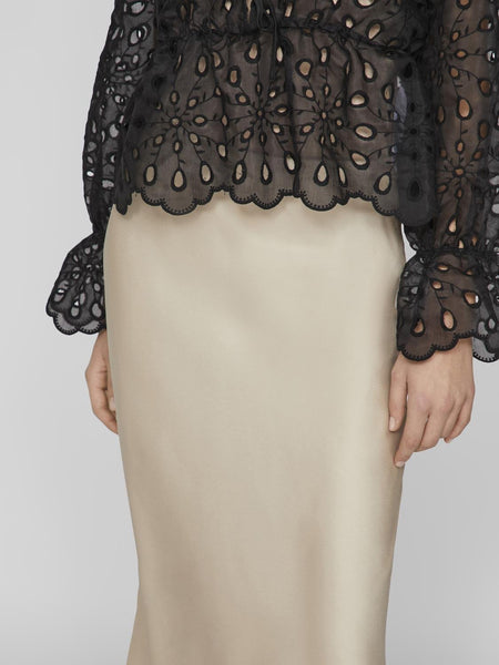 Vila High Waist Bias Cut Satin Midi Skirt