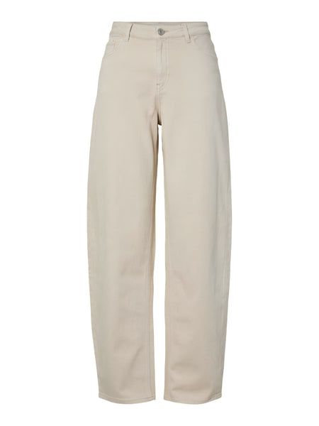 JDY Bailey High Waist Barrel Leg Jeans In Ecru