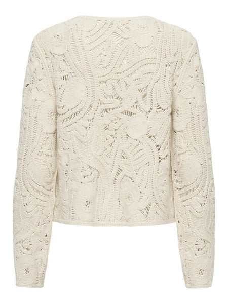 JDY Long Sleeve Crochet Cardigan In Cream